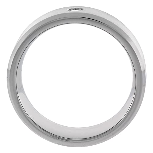 Sabrina Silver 8mm Tungsten 900 Diamond Wedding Ring 0.072 cttw Beveled Edges Comfort fit, sizes 8 to 132