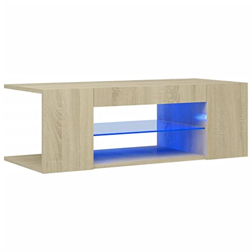 vidaXL Meuble TV avec Lumières LED Armoire Basse Centre de Divertissement Meuble Stéréo Salon Salle de Séjour Intérieur Chêne Sonoma 90x39x30 cm
