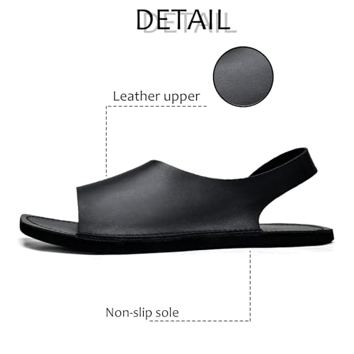 Men'S Leather Flat Sandals Summer Breathable Square Toe Open Toe Strap Business Casual Slippers Suitable For Beach Driving Walking4