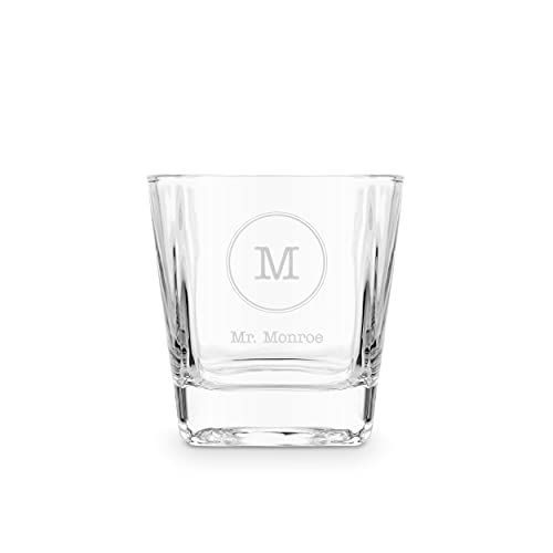 WEDDINGSTAR Custom Square Whiskey Glass 8oz Personalized Engraving - Circle Monogram