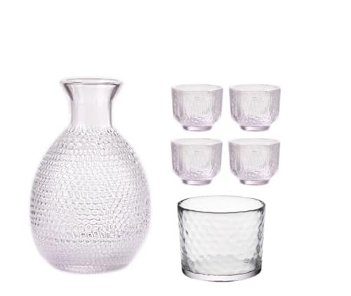 Sailozai 酒器 グラス ワインウォーマー セット 和風 槌目模様 家庭用 ワインウォーマー ホットワインポット 白ワインカップ 装飾品 (フラットライト,A)