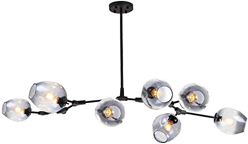 AMNOUR Chandelier E27 Nordic Glass Ball Chandelier Adjustable Height,Matte Black Sputnik Chandelier,E26 Metal Hand Blow Branches Pendant Light,79" Mid Century Globe Light Fixtures