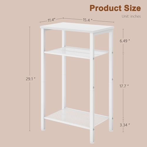 Image of Hoctieon 2-Set 3 Tier End Table, Telephone Table Set of 2, Tall Side Table with Storage Set of 2, Small Nightstand for Small Spaces, Metal Frame, White