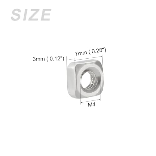 METALLIXITY Square Nuts (M4x7mmx3mm/M4x0.28"x0.12") 100Pcs, 304 Stainless Steel Square Machine Screw Nuts - Image 2