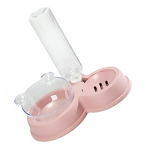 ORFOFE ペット自動フィーダー 水飲み猫 犬用の大きな水入れ ために 猫用ウェットフードボウル 小さい ペットダブルフィーダー 首の保護ペットボウル ペットフィーダー プラスチック ピンク
