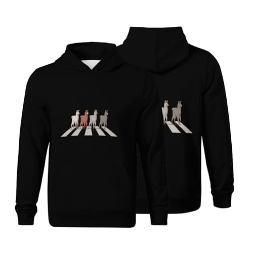 Kids Vintage Funny Llamas Crossing Road Parody Lover Gift Boys Girls Lightweight Kangaroo Pocket Fleece Hoodies