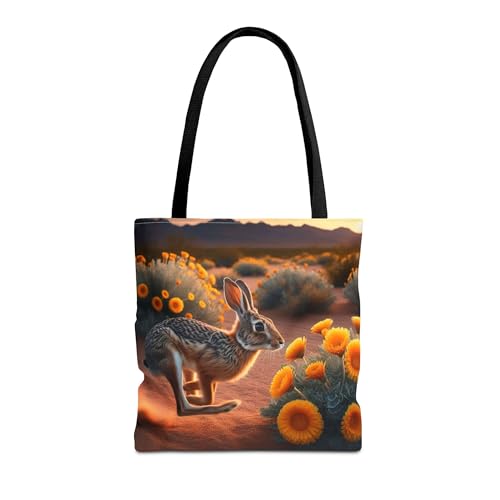 Premium Tote Bag with Reinforced Stitching - Jackrabbit Sprinting Past Desert Marigold in Utah