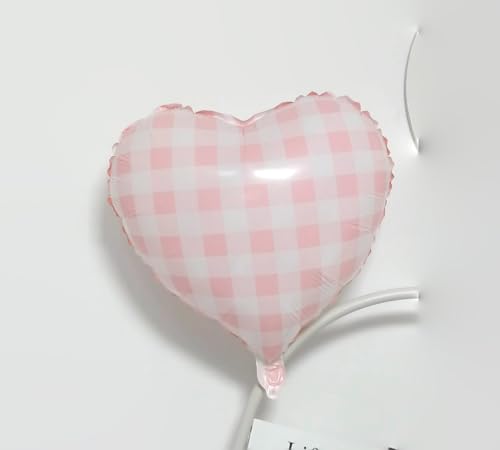 Image of 4pcs 18 inch Pink Heart Checked Balloons Striped Plaid Heart Foil Balloons for Spring Party Decorations Picnic Party Decor Love Theme Birthday Party Wedding Baby Shower Versatile Party Decor