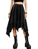 Bridesmay Falda renacentista para mujer, de encaje, asimétrica, escalonada, midi, Negro, XL