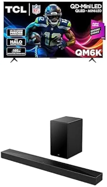 TCL 85-Inch QM6K QLED 4K Smart QD-Mini LED TV with Google TV (85QM6K, 2025 Model) + Q65H Q Class 2.0 Channel Sound Bar with Dolby Atmos