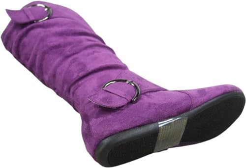 Image of Forever Link Women's Klein-70 Closed Round Toe Buckle Slouch Flat Heel Mid-Calf Boot
