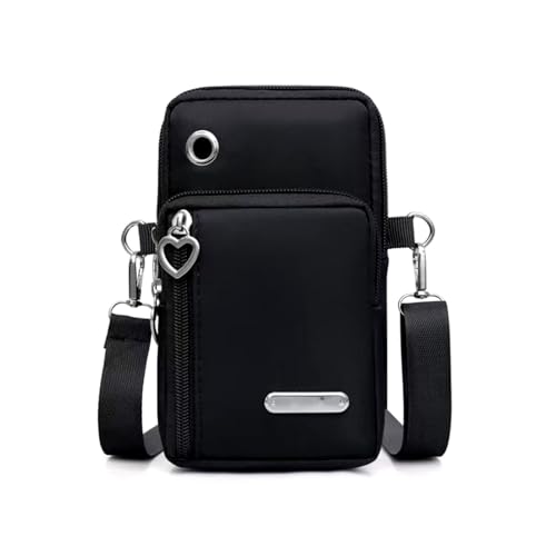 Bolsa transversal pequena para mulheres - Mini bolsas de telefone com alça transversal e carteira - bolsa de braço de nylon, Preto, Small
