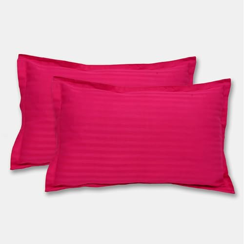 Image of 180 TC Pillow Cover Set of 2 | Pillow Cover Cotton 100% | Pillow Cover Set of 2 King Size | Wrinkle Free & Fade Resistance | Striped Pattern | Standard Size | All Season Use (Magenta)