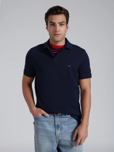 Image of Tommy Hilfiger Solid Regular fit Cotton Polo t-Shirt