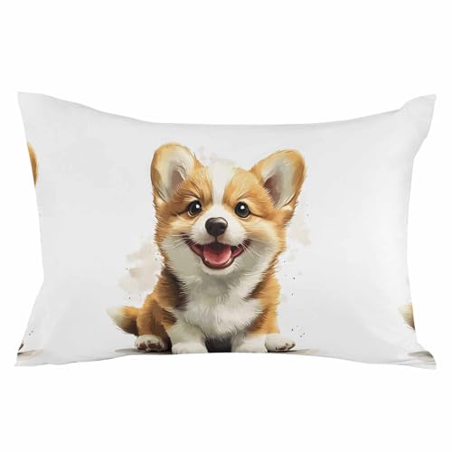 Pillowcase 12x20 Inch Cute Puppy Cartoon Style 3 Soft Brushed Microfiber Pillow Covers with Hidden Zipper Closure Bed Pillow Shams for Bedroom Sofa Car, 1pcs