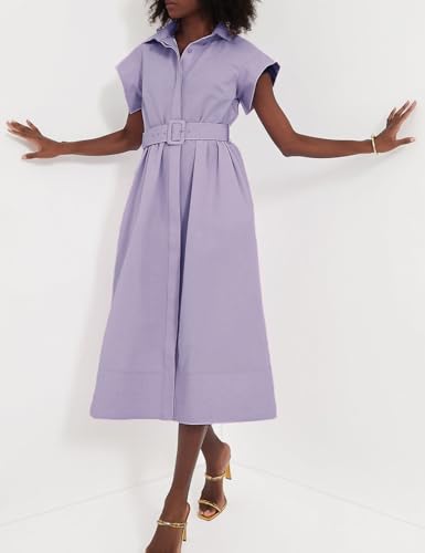 Image of Haellun Women's Elegant Dress Classy Turn Down Collar Shirt Dress with Belt Short Wing Sleeve Trench Coat(Purple,M), Medium