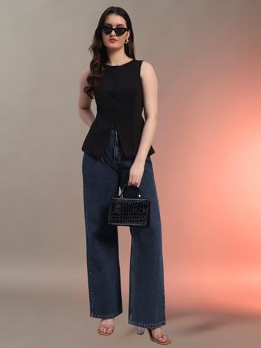 Image of Trend Arrest.ed Stretchable Waistcoat Top for Women | Button Front | Sleeveless Slim Fit Vest for Casual & Workwear