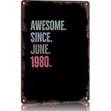 Awesome Since June 1980 - Funny Metal Sign 8x12 Inch, Unique Design Aluminum Wall Decor for Home, Office, Bedroom, Living Room