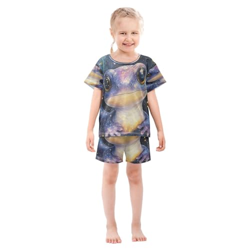 Pajama Sets Short Sleeve Cute Galaxy Axolotl Soft Cotton Summer Sleepwear 2 Piece PJS Size 5-14T4