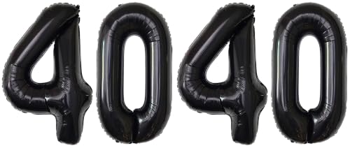 Image of Rozi Decoration 40 Number Large Black Foil Balloons 32 Inch for Birthday Decorations, Happy Anniversary Decorations, Graduation Party Decor, Achievement Celebration Pack of 4 Pcs