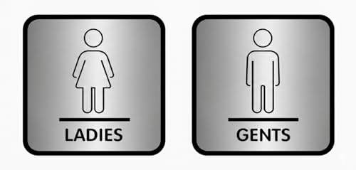 Image of Premium Brushed Finish Silver Black Gents Ladies Acrylic Sign 6x6 Inch Self Adhesive For Mall Business Stores Cafe Shop corporate Hospital Hotel School Office