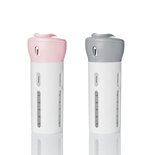 2 Pack 4 in 1 Travel Dispenser Bottle Leak Proof Container for Toiletries，Lotions，Shampoo，Conditioner，Sunscreen Cream.TSA Approved.Airplane Carry-on.（Pink+Gray）