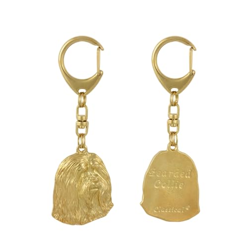 Art-Dog Cute Dog Keychain – Exclusive Collection Cute Bearded Collie Keyring – Cute Gold-Plated Keyrings with a 2,5 cm Lock – Dog Lover Gifts for Dog Lovers – 4,7×3,5×9,2cm