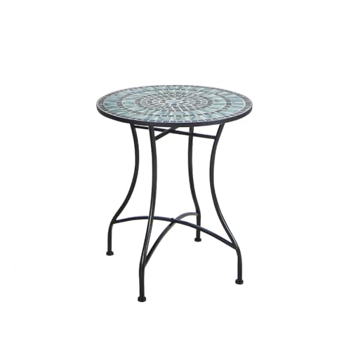 GIANTEX Table ronde de patio en métal résistant avec motif mosaïque attrayant, pieds antidérapants, montage rapide, meuble décoratif pour intérieur et...