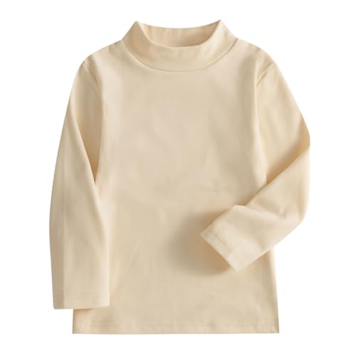 JWWN Kids Mock Turtleneck Thermal Underwear Fleece Shirts Toddler Boys Girls Long Sleeve Lightweight Base Layer Tops (Beige,24M)