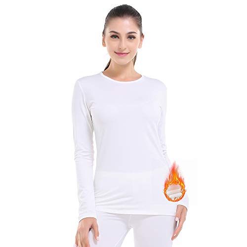 MANCYFIT - Ropa interior térmica para mujer con forro polar ultra suave, color blanco, X-Large, blanco, XL