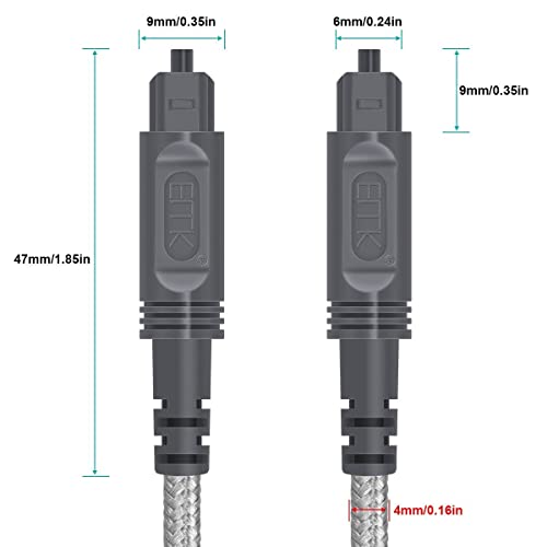 EMK Digital Optical Audio Cable Toslink Cable-[Cotton Braided Jacket,Durable & Flexible] Fiber Optic Cord Compatible with Home Theater,Sound bar,TV,PS4,Xbox & More (1.5M/5FT),Grey