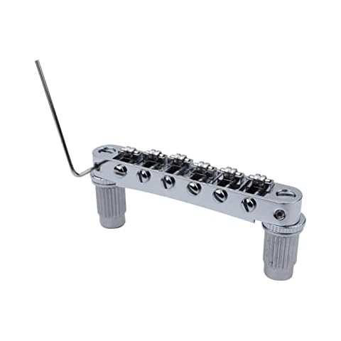 Guyker Guitar Tune-O-Matic Roller Saddle Bridge Replacement Part Compatible with Gibson Les Paul LP SG Style 6 String Electric Guitar - GM005, Chrome Cover