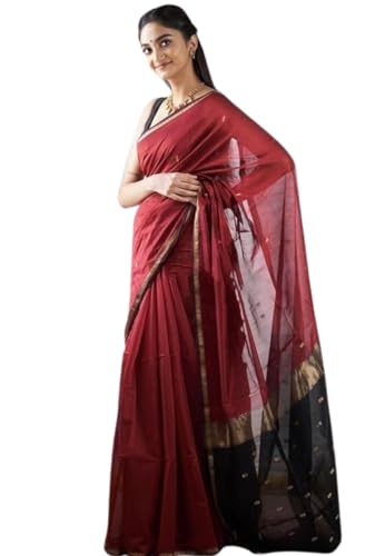 Image of Women's Cotton Woven Soft Sarees With Attach Blouse Piece.