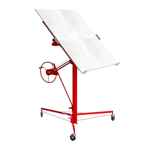 Elevador Placas de Yeso TEENO, Pladur Profesional, Herramientas para Pladur, Plataforma Elevadora, Maquina de Pladur, Caballete Extensible,altura de trabajo regulable de 140-325 cm, Carga 68 kg,Rojo