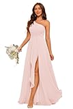 Raseal Blush Pink Long Chiffon Bridesmaid Dress for Women One Shoulder Pleated Evening Dresses for Women Blush Pink 08