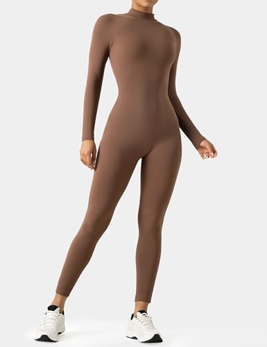 Image of speerise Women Bodysuit Rompers Long Sleeve Jumpsuits Leotards One Piece Tummy Control Yoga Workout Outfits