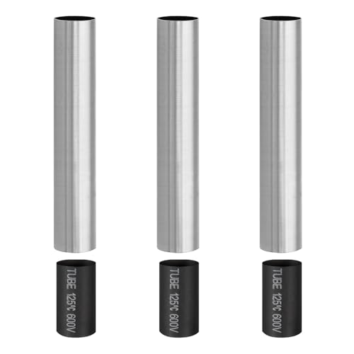 PATIKIL 3 Pcs 5" Tall Candle Covers Sleeves, 3 Pcs Metal E12 Chandelier Socket Sleeves with Insulation Heat Shrinkable Flame Retardant Tube Bulb Light Base Holder for Lamps, Chrome