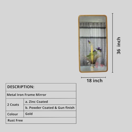 Image of Quality Glass Modern Elegance Rectangular Wall-Mounted Mirror Metal Framed Wall Mirror Bathroom Mirror Living Room Mirror Home Decor Mirror 18 x 36 Inches Golden MF 98