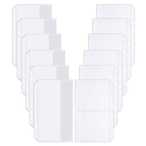 A6サイズ システム手帳リフィル, PVC製 半透明クリアポケット 12枚セット, 6穴バインダー対応, 紙幣・切手・請求書収納用