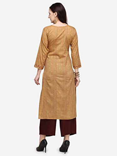 Image of EthnicJunction Women's Cotton Blend Thread Embroidered Straight Kurti