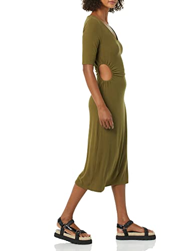 Image of Amazon Essentials Women's Fine Rib V Neck Side Cut-Out Midi Dress (Previously Daily Ritual)