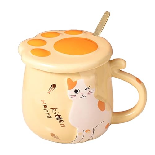 かわいい猫のマグカップ、斬新なセラミックコーヒー ティー ミルクカップ、愛らしい子猫の蓋付き、猫をテーマにしたアイテム、猫好きの女性向けの斬新な猫用品、誕生日やその他の機会に最適です。262