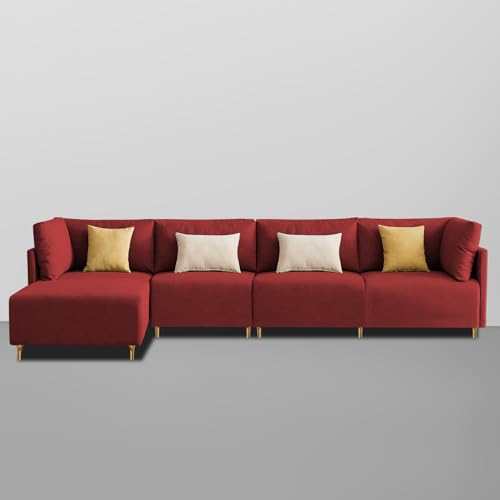 Image of Carina LHS 6 Seater L Shape Sofa Set for Living Room (Maroon Fabric) Premium Fabric Sofa