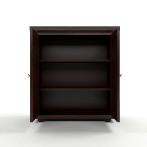 Image of Solid Sheesham Wood Sideboard Cabinet for Living Room | Wooden Storage Cabinet with 2 Cane Doors & Shelf | Modern Rattan Design Sideboard for Home (Walnut Finish)