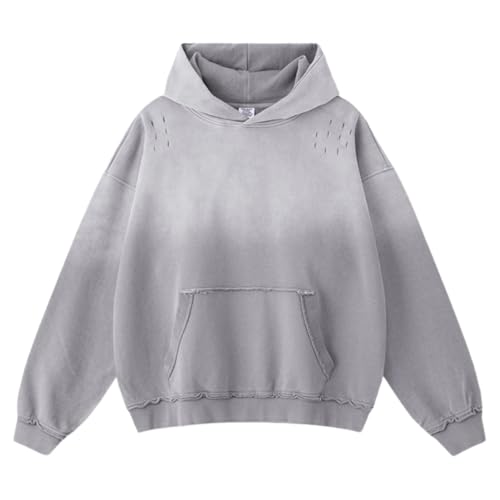 Womens Mens Vintage Hoodies Gradient Hole Breaking Heavyweight Hoodie Couple Sweatshirt Streetwear Pullovers