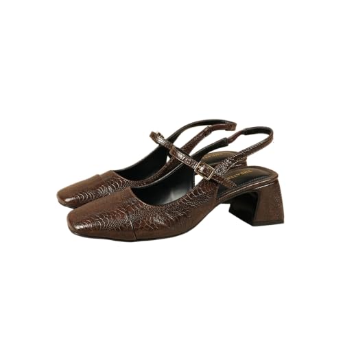 Image of Theater Women Twiggy Mary Jane Block Heel Sandals with Square Toe and Adjustable Buckle Slingback | Cushioned Comfort for Office & Formal Wear