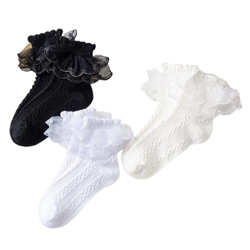 Ruffle socks 3 Pairs Summer Girls Socks Ruffle Sock Cute Children Frilly White Black Lace Cotton