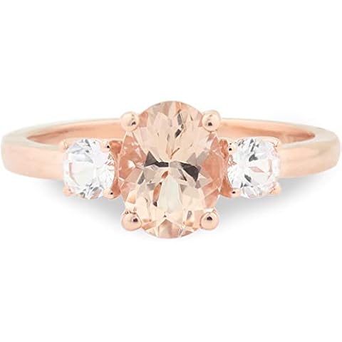 GNG 1 1/2 CTTW Natural Morganite and White Topaz 3 stone Ring In 10k Rose Gold (rose-gold, 7) Cover