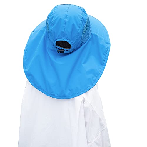 Kids Sun Hat with Neck Flap - Unisex Adjustable Children Wide Brim Summer UPF50+ Sun Protection Mesh Bucket for 4-12y4