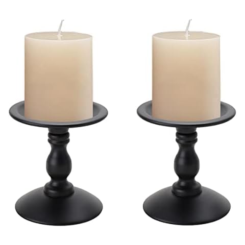 Black Metal Pillar Candle Holders Set of 2, Vintage Farmhouse Candlesticks Decorations Home Decor Candlesticks Candle for Table Wedding Party Home Fireplace Mantel Decoration Cover